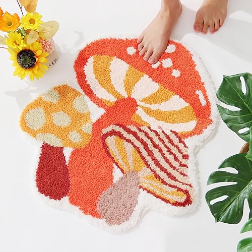 Miniatura 1 de Alfombra de baño con diseño de hongos, pequeña, antideslizante, de secado rápido, lavable, para baño, tapete de baño absorbente de agua, tapete de