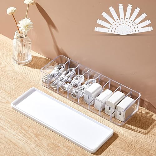 Miniatura 10 de Tatuo Caja organizadora de cables de 2 piezas con ataduras de alambre, caja de almacenamiento de cordón de plástico con tapa, organizador de
