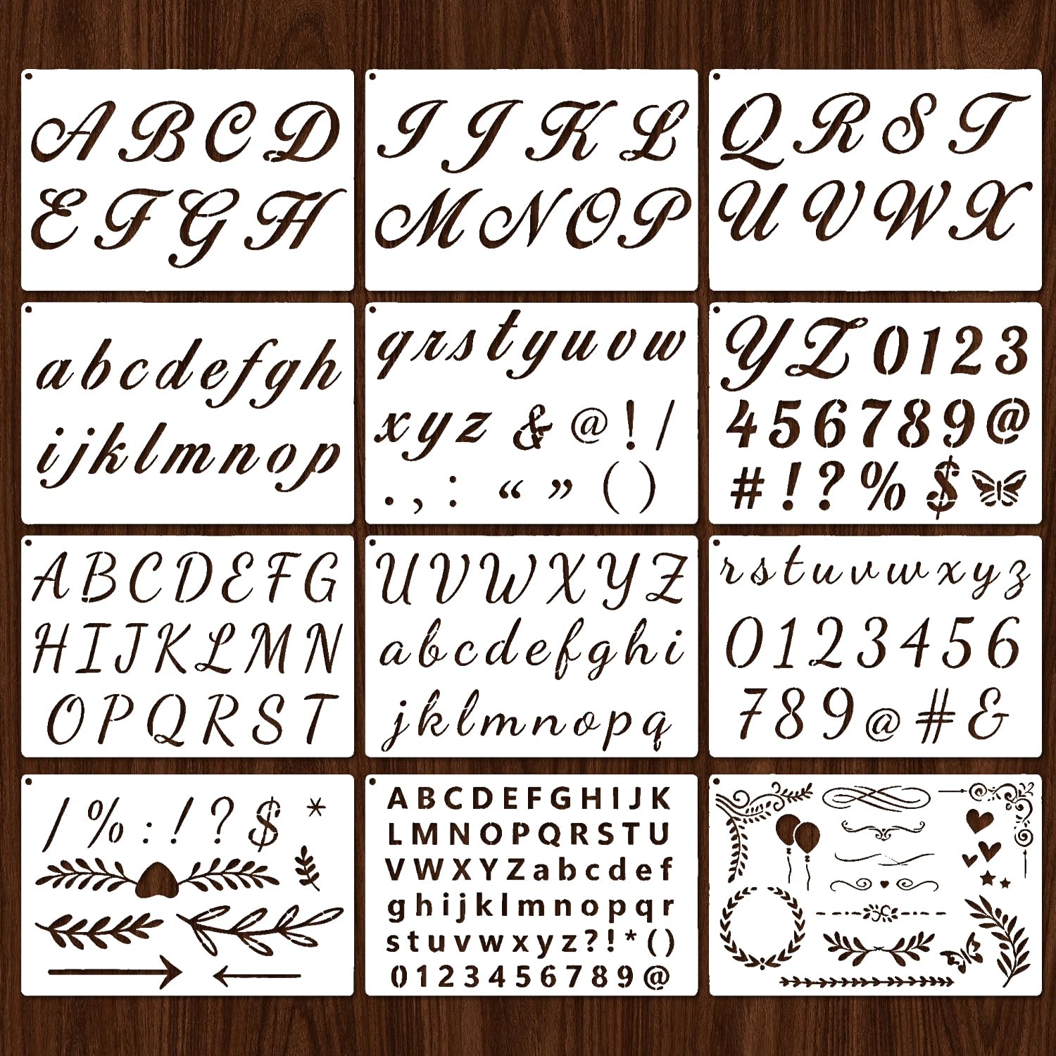 REEKNOKOL LetterβNumber Stencils, 12βPack Reusable Alphabet & Digit Templates, Assorted Letter Molds for Wood, Wall, Fabric, Rock, Chalkboard Painting, DIY Art, Photo Album & Scrapbook Crafts