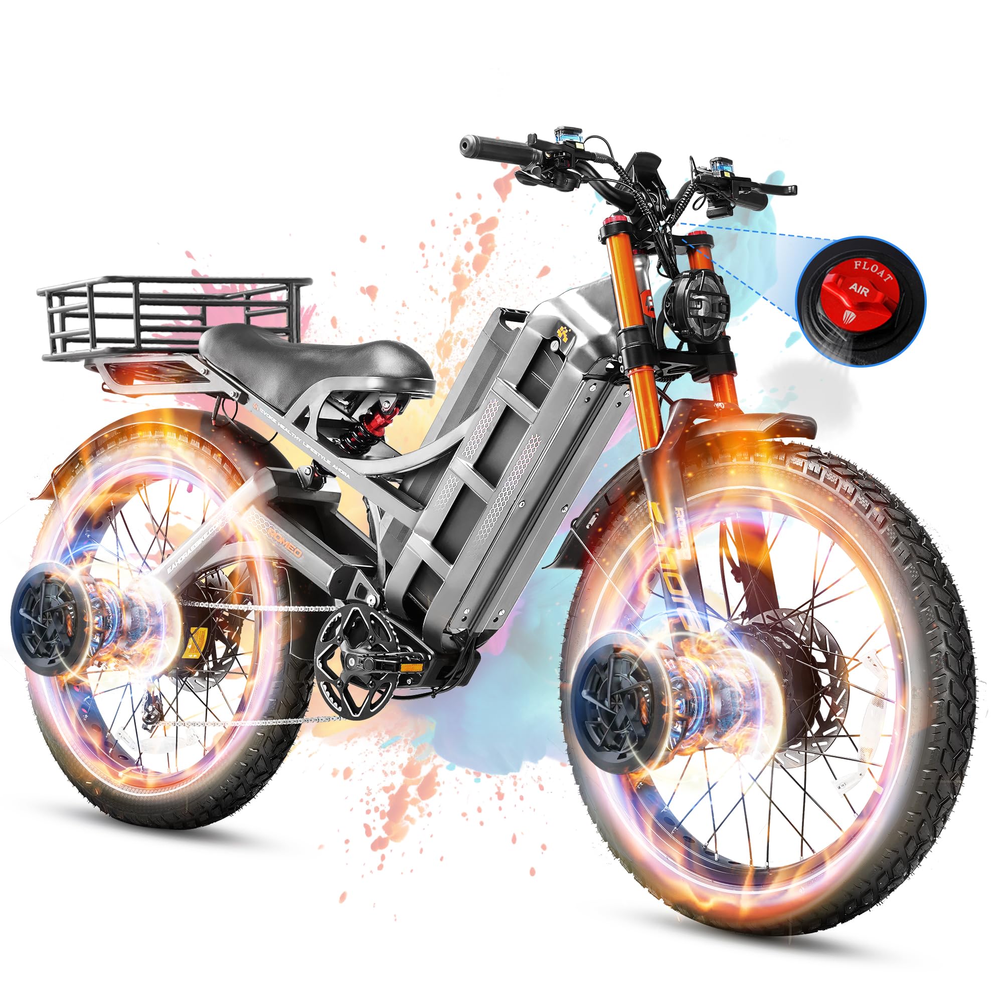 2025 Launch Romeo Pro 3/Pro 2 5600W/4000W 50Mph/46Mph Dual Motor Electric Bike for Adults 60V/52V/48V 80Ah/70Ah/60Ah 200+Miles Long Range Ebike 26 * 4.0" Fat Tire Electric Mountain Bike