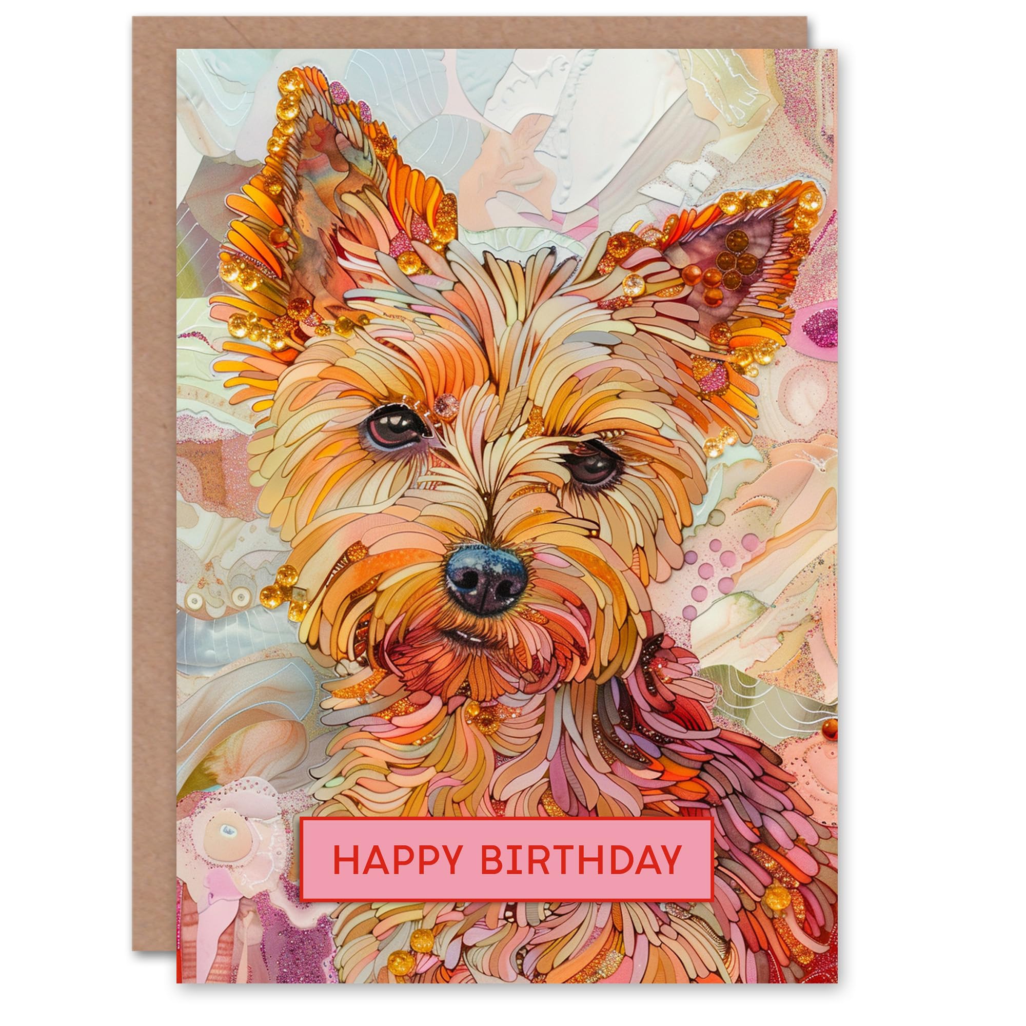 Artery8 Birthday Card Cute Yorkshire Terrier Dog Lover Fractal Portrait For Her Gran Sister Niece Daughter Wife Woman Greeting Card