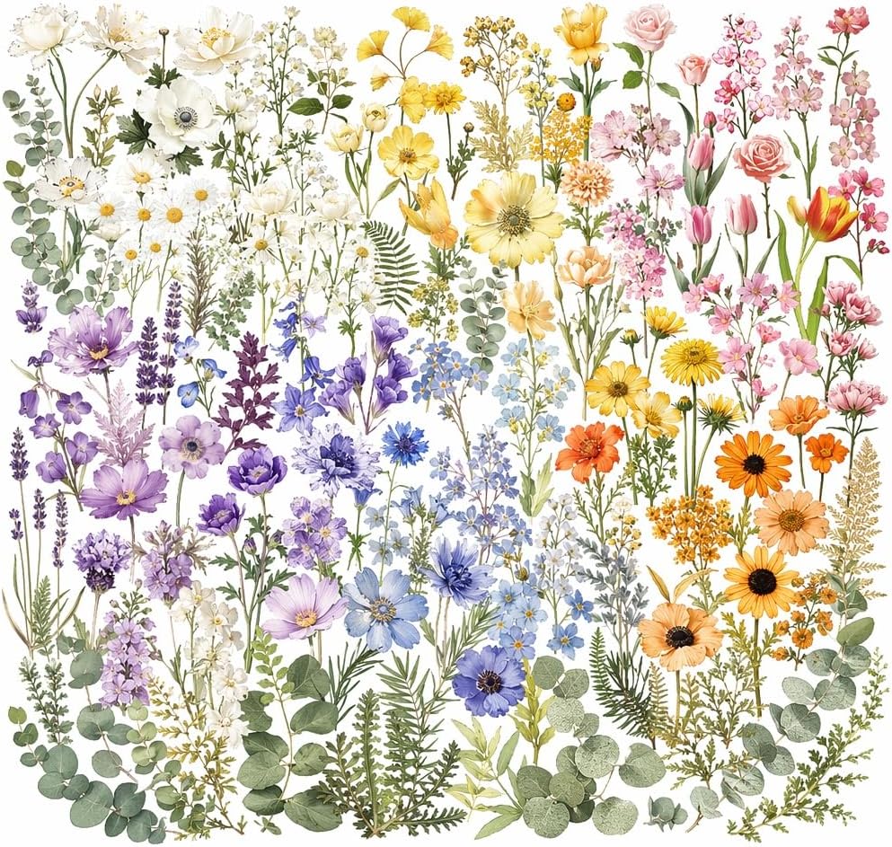 Flower Stickers 576+ PCS Vintage PET with Tweezer for Journals