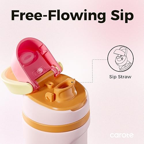 Miniatura 6 de CAROTE Botella de agua aislada de acero inoxidable, paquete de 2, bonita botella de agua con asa, boquilla doble para bebida con popote sin BPA,