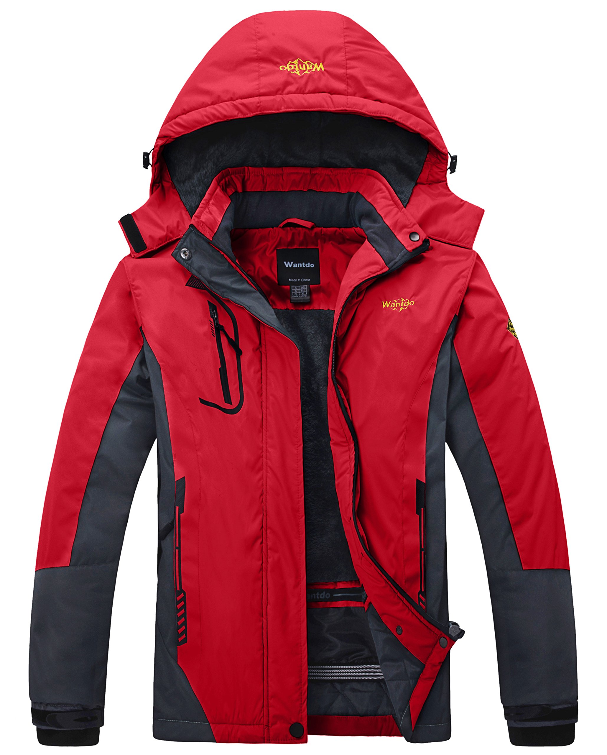 Wantdo Chaqueta de Esquí Cálida para Mujer con Forro Polar Chaqueta de Snowboard Impermeable con Capucha Abrigo de Montaña Impermeable Antiviento Mujer