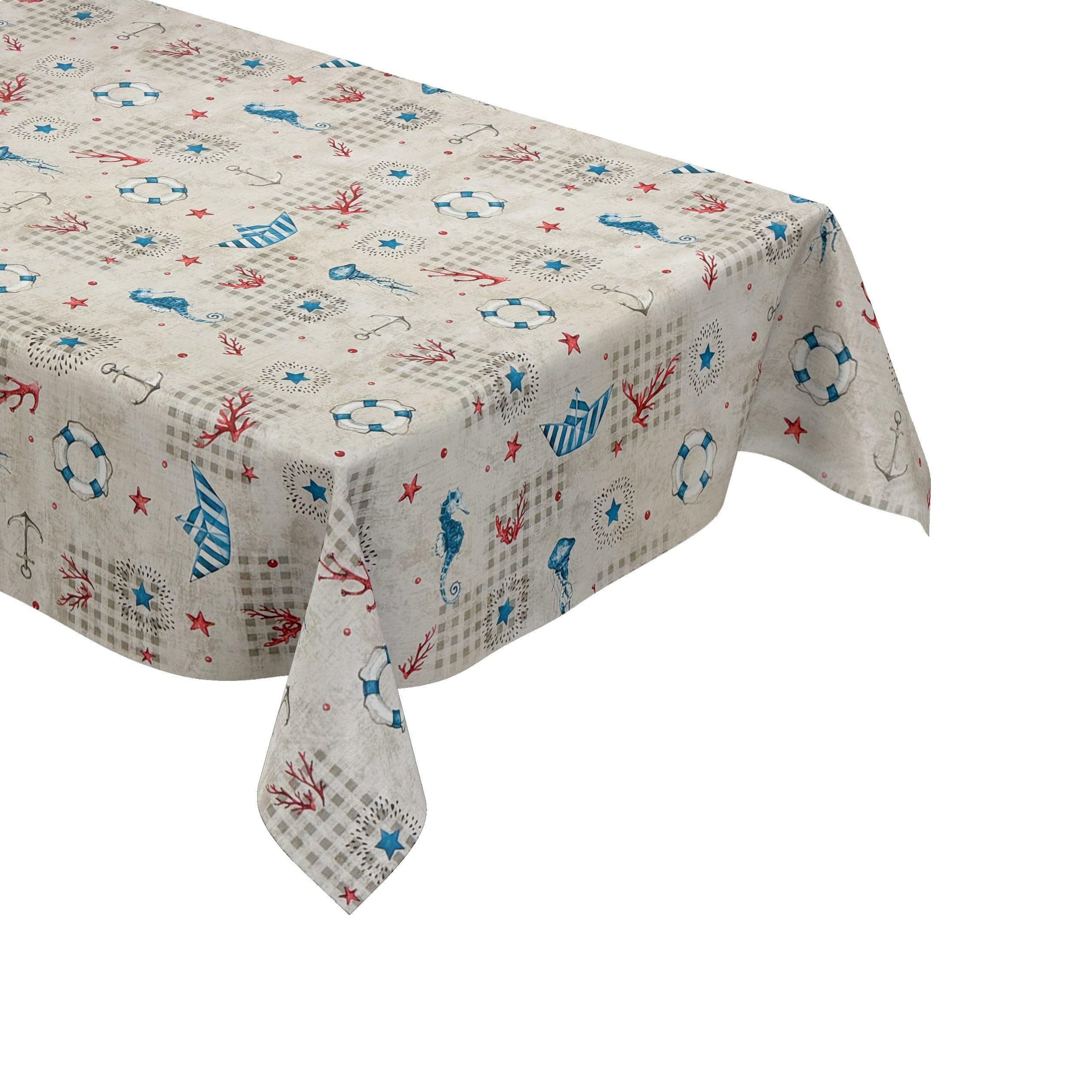 KEVKUS Nappe en toile cirée - Largeur : 160 cm - Grande taille - C126-1 - Motif poissons et hippocampes - Taille et forme au choix - Livraison sans plis - Roulée sur une douille en carton