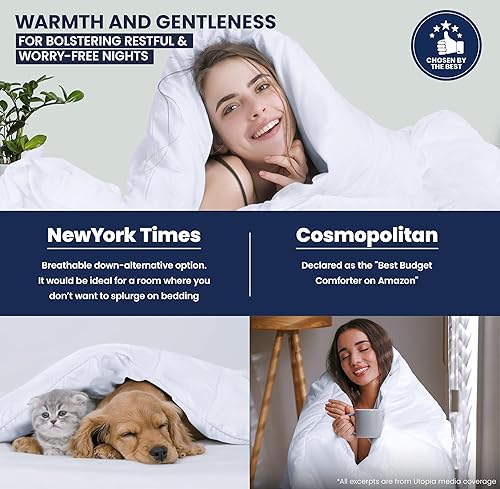 Miniatura 124 de Utopia Bedding - Edredón acolchado con presillas en las esquinas, costuras en caja, relleno alternativo, tamaño individual (beige)