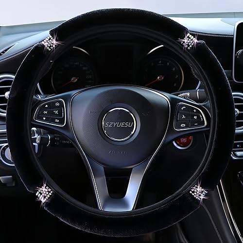 Miniatura 3 de Funda para volante de diamante esponjoso con cristales de imitación coloridos para mujeres y niñas, protector elástico universal de 15 pulgadas,