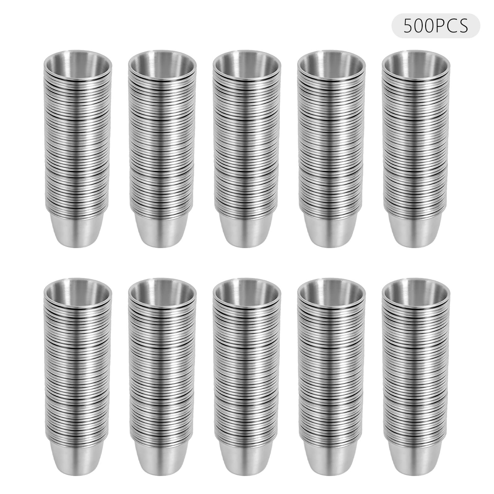 Lot de 500 Coupelles à Sauce 70 ml, Bols à Sauce en Acier Inoxydable 304, Empilables, Finition Brossée/Polie, Compatible Lave-Vaisselle, Pour Restaurants, Fêtes et Maison