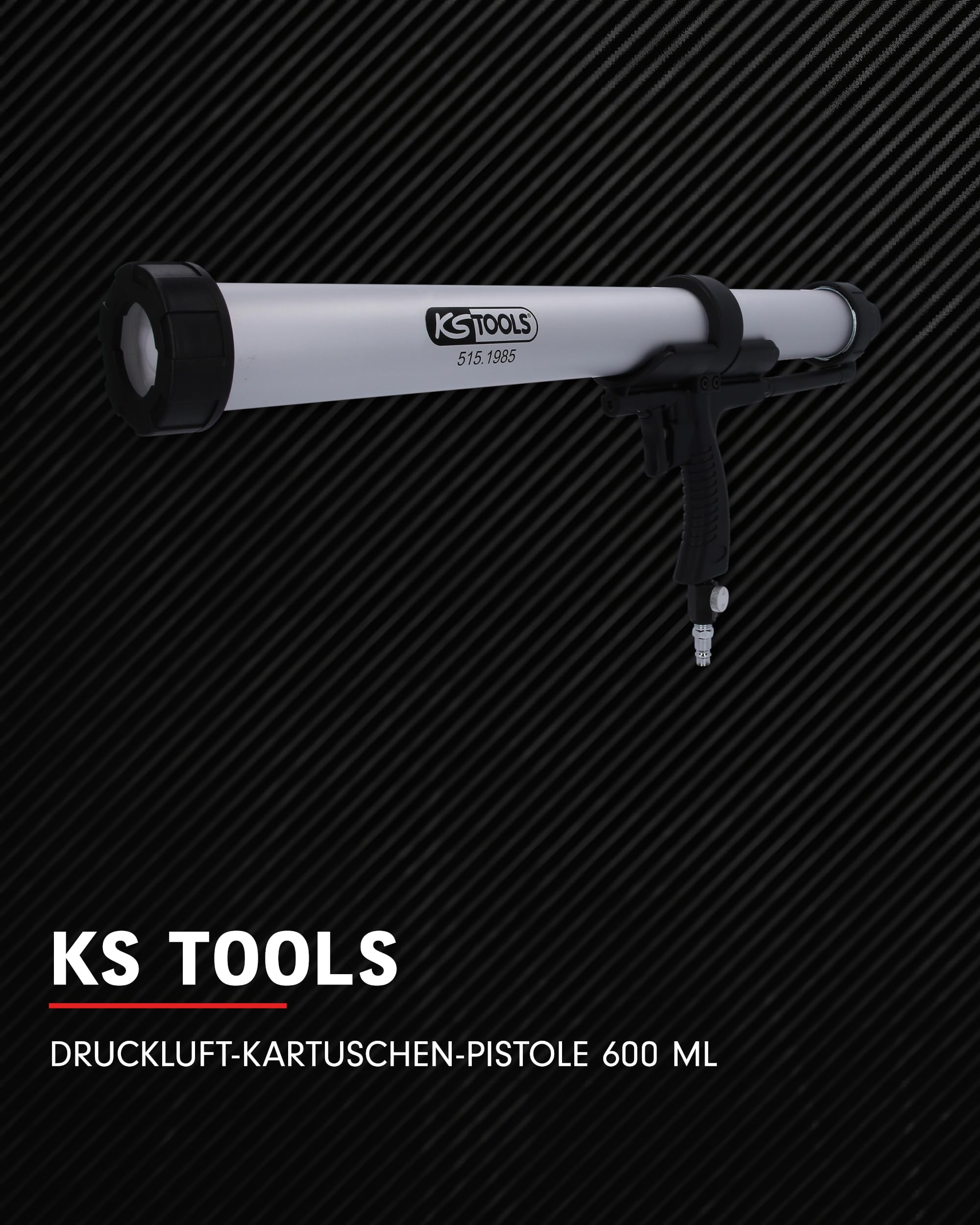 KS Tools Druckluft Kartuschenpistole 515.1975 600ml I Druckluft Kartuschenpresse mit stufenlos regulierbarerem Vorschub I Mit Sicherheitsüberdruckventil