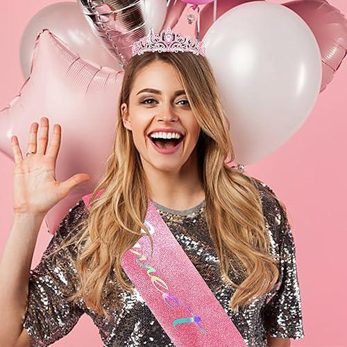 Miniatura 9 de YARIEW Decoraciones de cumpleaños de 16 años para niñas, banda y tiara de oro rosa con el número 16, corona y banda de cumpleaños, regalos de