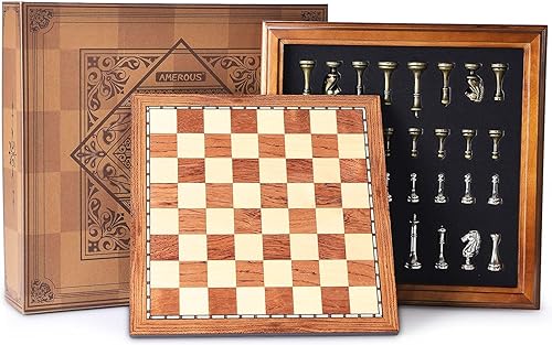 Miniatura 1 de AMEROUS Juego de tablero de ajedrez de madera con almacenamiento de piezas para adultos y niños, juego de ajedrez de 12.5 pulgadas con piezas de