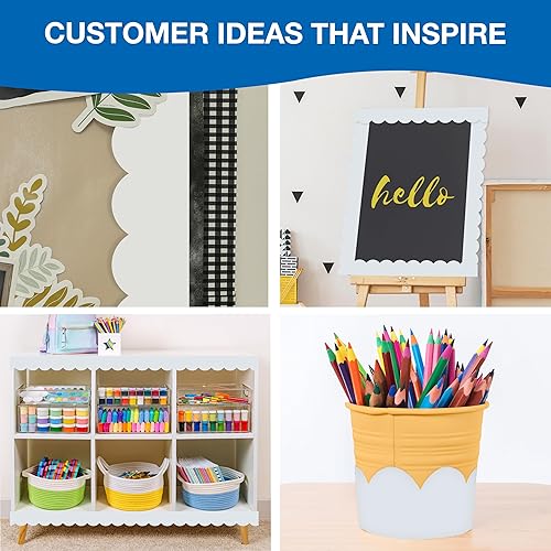 Miniatura 6 de Carson Dellosa Education Bordes blancos de 65 pies para tablón de anuncios, 1 rollo de borde festoneado para pizarra blanca, corcho y cartón,