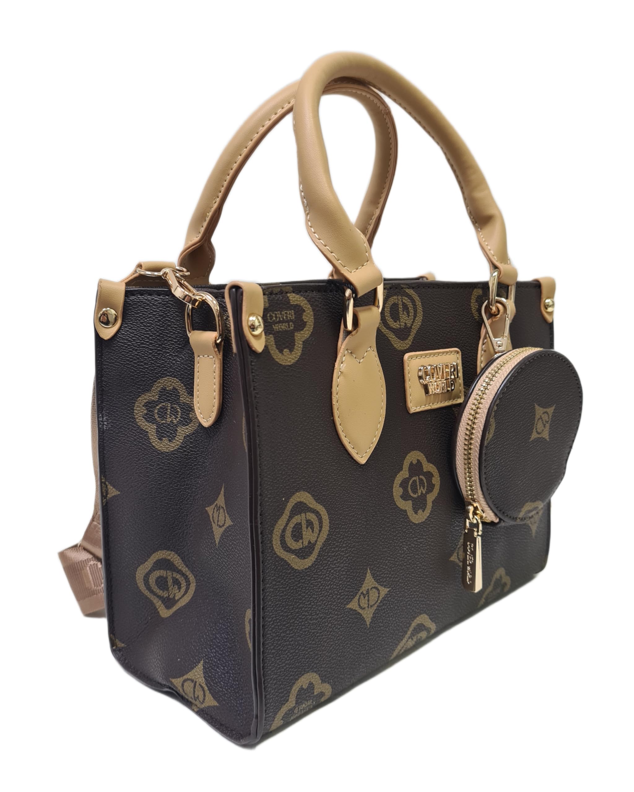 COVERI COLLECTION Borsa Elegante da Donna in Pelle Sintetica con Logo, Manici Doppi e Tracolla Regolabile, Set con Borsellino, 25x12x19 cm, Art. 9031