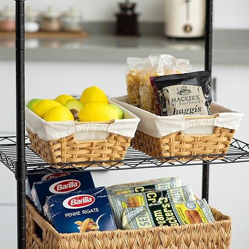 Miniatura 7 de JS HOME Cestas de almacenamiento de mimbre con forros, cestas de almacenamiento a prueba de humedad con asas integradas tejidas a mano, cajas de