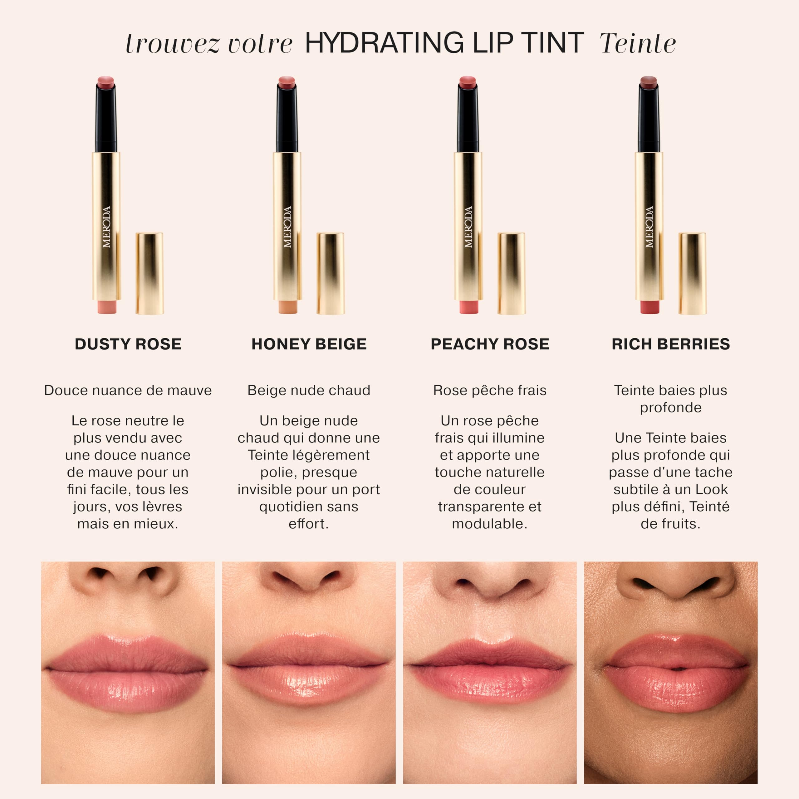 MERODA® Hydrating Lip Tint [PEACHY ROSE] - Encre à lèvres longue tenue pour des lèvres volumineuses & fini brillant - Teinte à lèvres rafraîchissante à l'acide hyaluronique, peptides & vitamine C