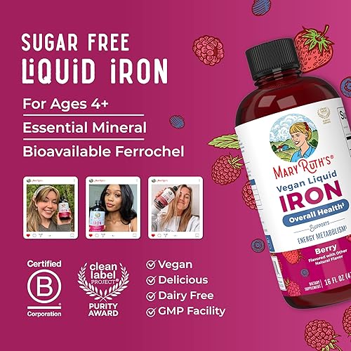 Miniatura 8 de Suplemento de hierro para mujeres hombres y niños para deficiencia de hierro y apoyo inmunitario sin azúcar sin organismos genéticamente modificados