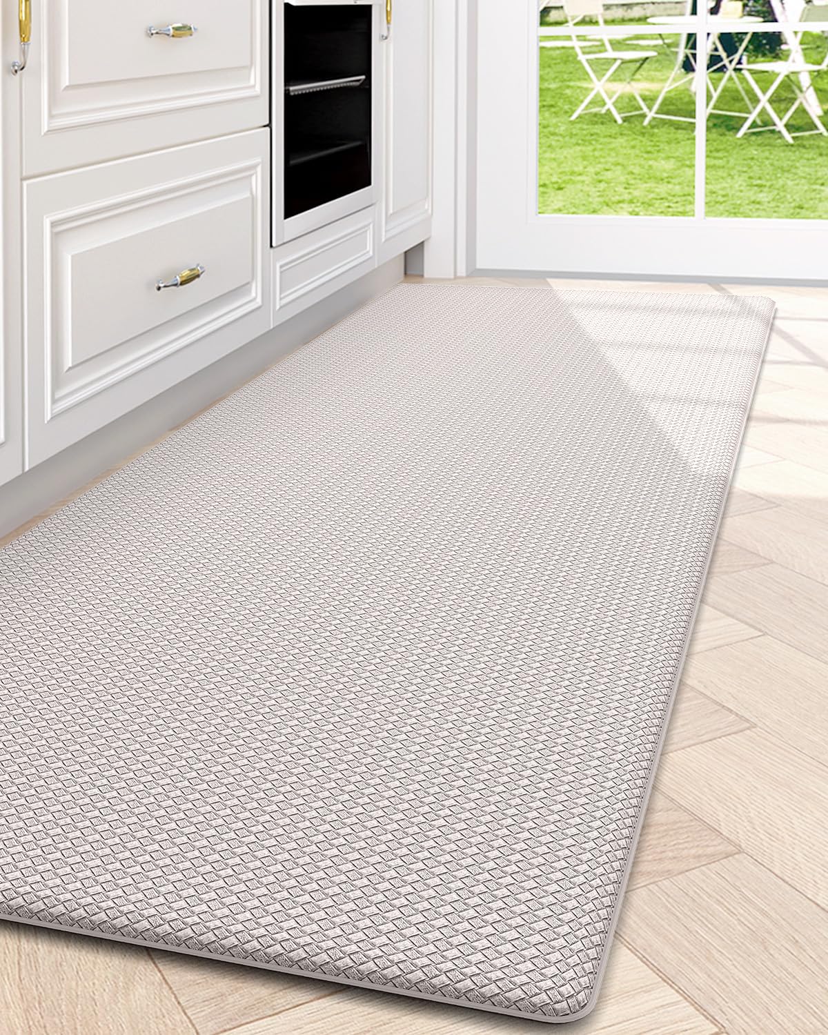 DEXI Kitchen Rug Anti Fatigue,Non Skid Cushioned Comfort Standing Kitchen Mat Waterproof and Oil Proof Floor Runner Mat, Easy to Clean, 23"x71", Beige