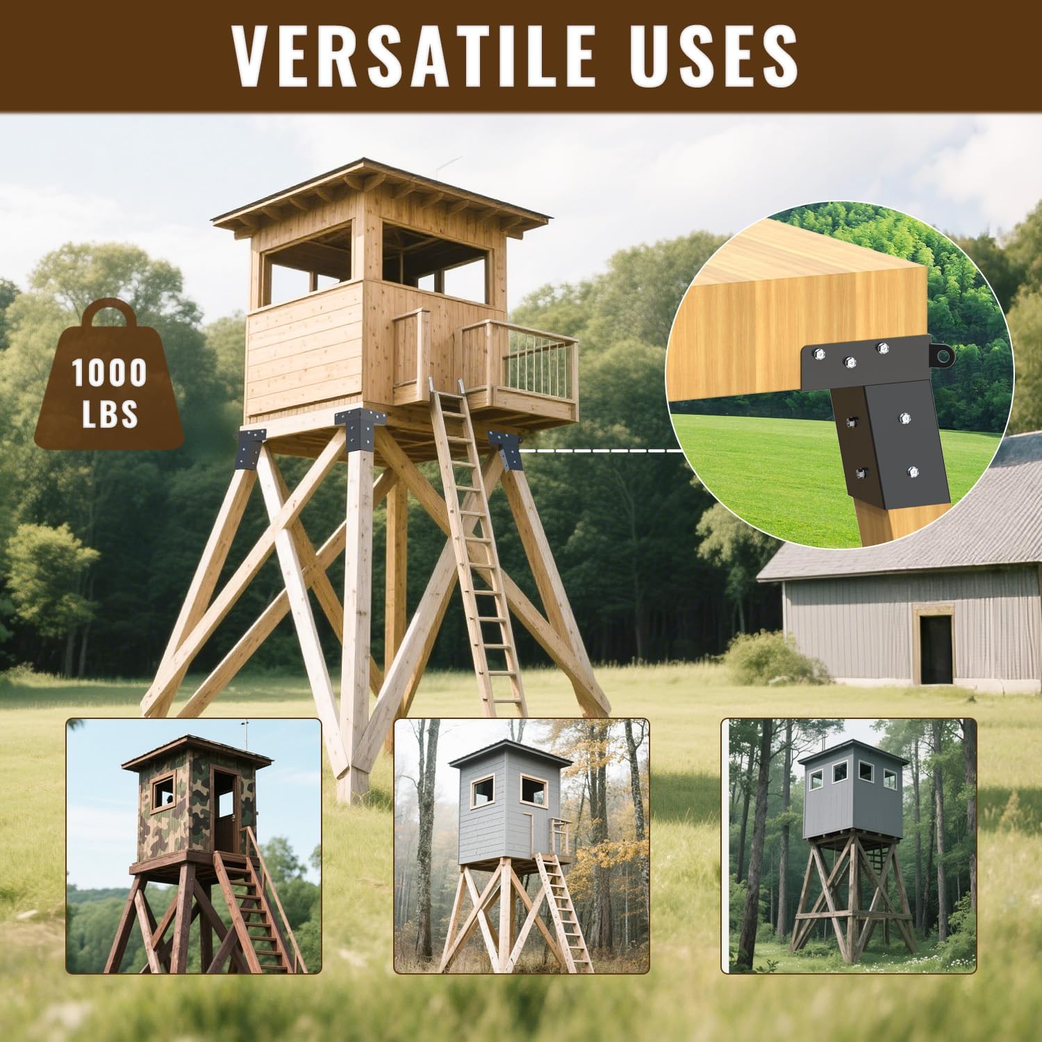 Deer Stand Brackets(4 Pcs ), 4"x 4" Deer Blind Brackets, Compound Angle Platform Bracket for Deer Hunting, Shooting Shack, Observation Decks, Tree Houses, Swing Sets, Outdoor Platforms.