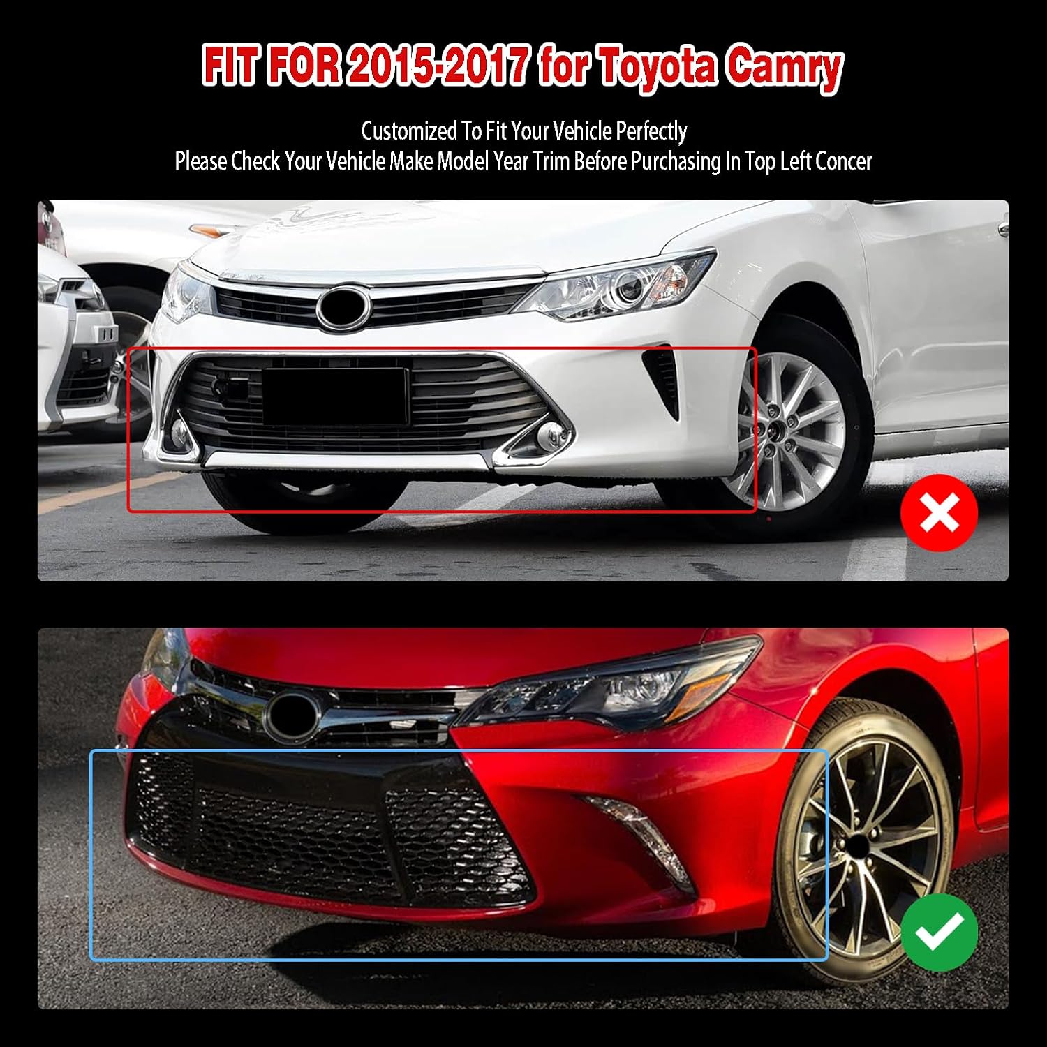 Front Bumper Lip Fit for Toyota Camry 2015-2017 Matt Black 3PCS