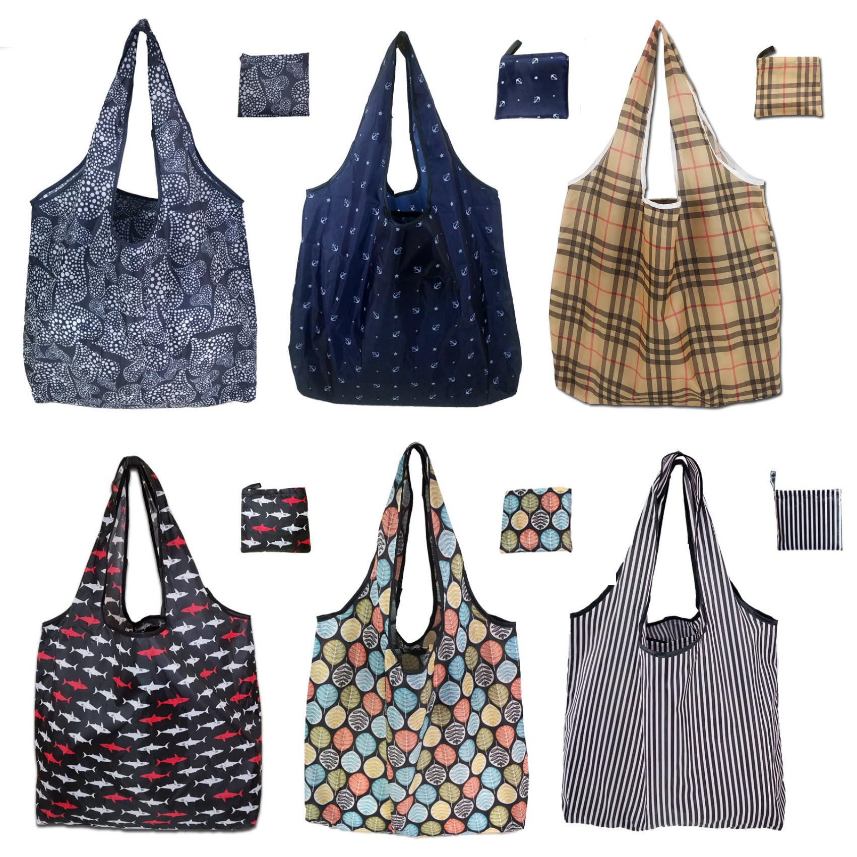 6 Pack Reusable Grocery Bags Heavy Duty with Handles, Reusable Shopping Bags for Women, Foldable, Washable for Store, Travel