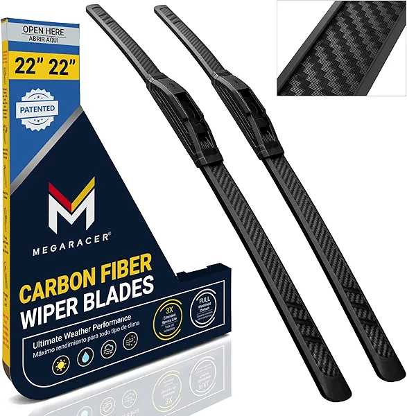 Patented OEM Carbon Fiber Windshield Wipers Blades 22"+22" | Ford F150 RAM Chevy Silverado GMC Sierra | Front Automotive Replacement Windshield Wiper Blades for my Car Limpiaparabrisas De Carro 2 Pack