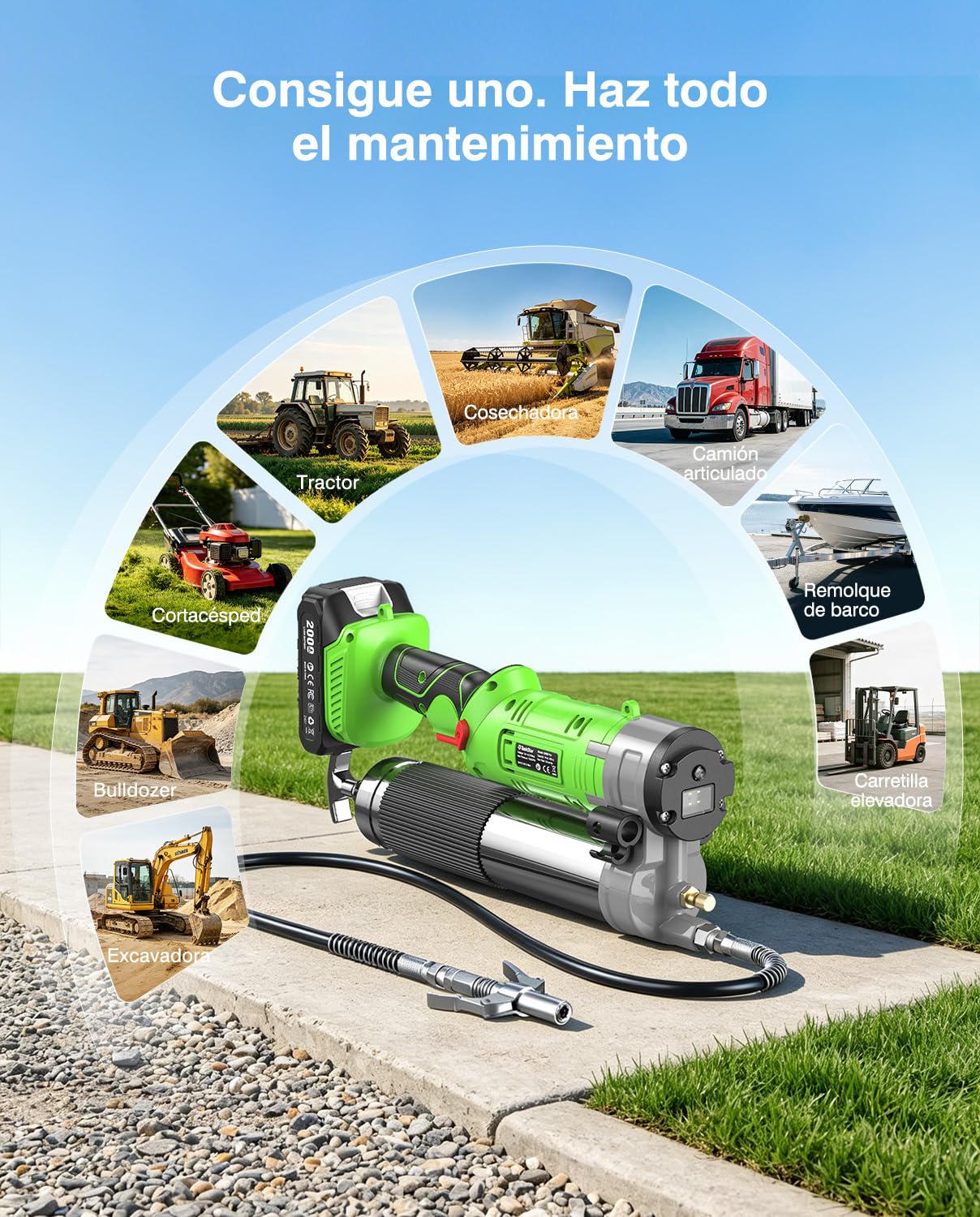 TaskStar 12000 PSI Engrasadora Batería: Kit de engrasadora 2 en 1 con 2 baterías, Manguera de 122 cm, acoplador de liberación rápida, Adaptador de 90°, luz LED, Ideal para Uso Industrial y agrícola