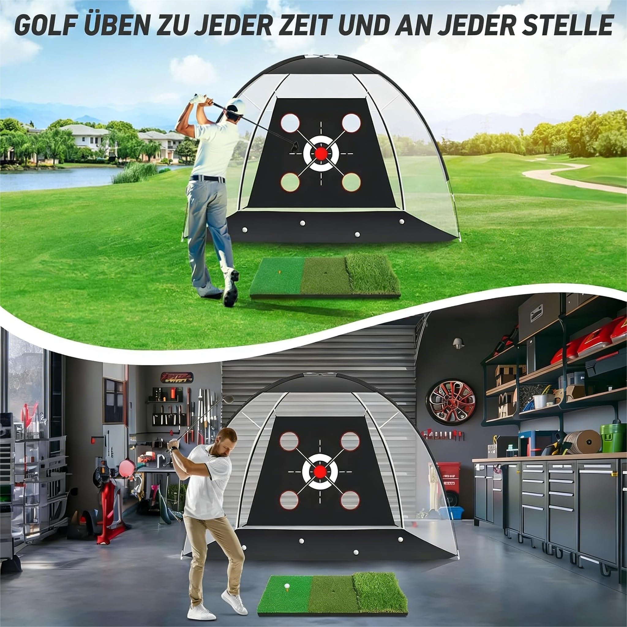 Red de entrenamiento de golf de 10 x 7 pies con colchoneta. Juego completo de entrenamiento de golpes y chipping para interiores y exteriores, incluye alfombrilla de objetivo y pelotas para hombres