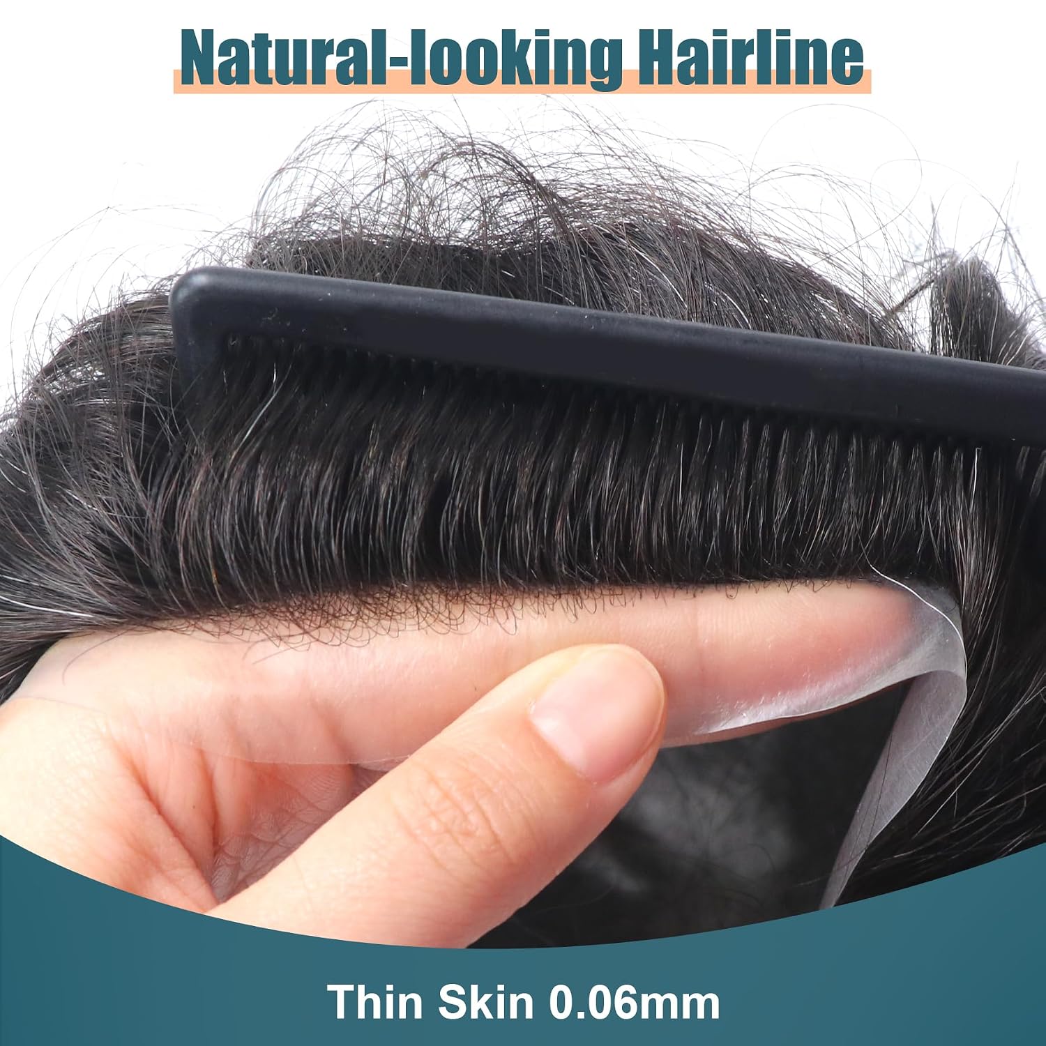Toupee for Men Human Hair Thin Skin PU Mens HairPiece 8x10 Mens Prosthesis Unit Undetectable Realistic Hairline Replacement System #1B10 10% Ash Grey Toupee Natural Hair Patch for Thinning
