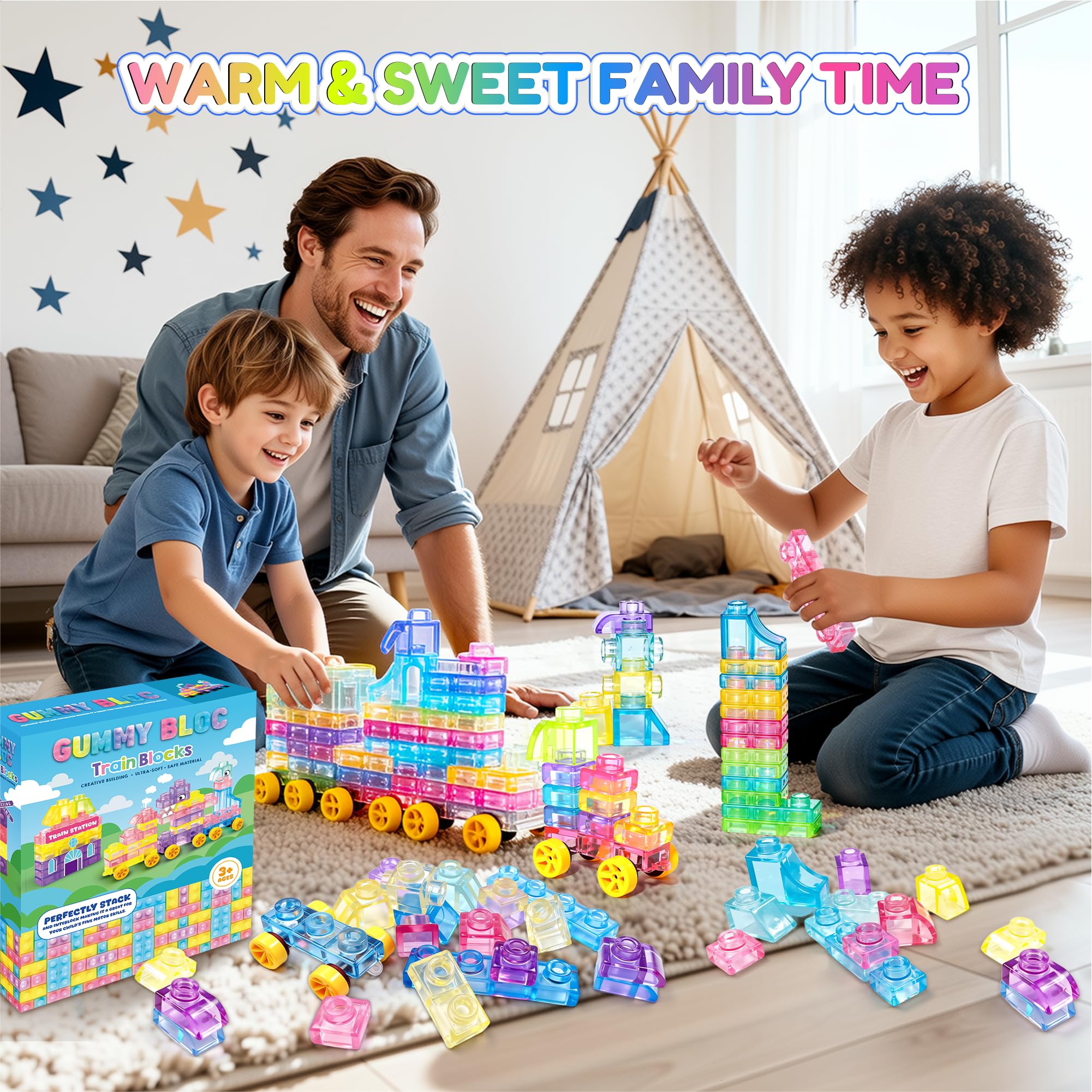 Soft Train Building Blocks with Wheels, 42 PCS Montessori Sensory Stacking Blocks, Toddler Learning Toy with Station - Image 3