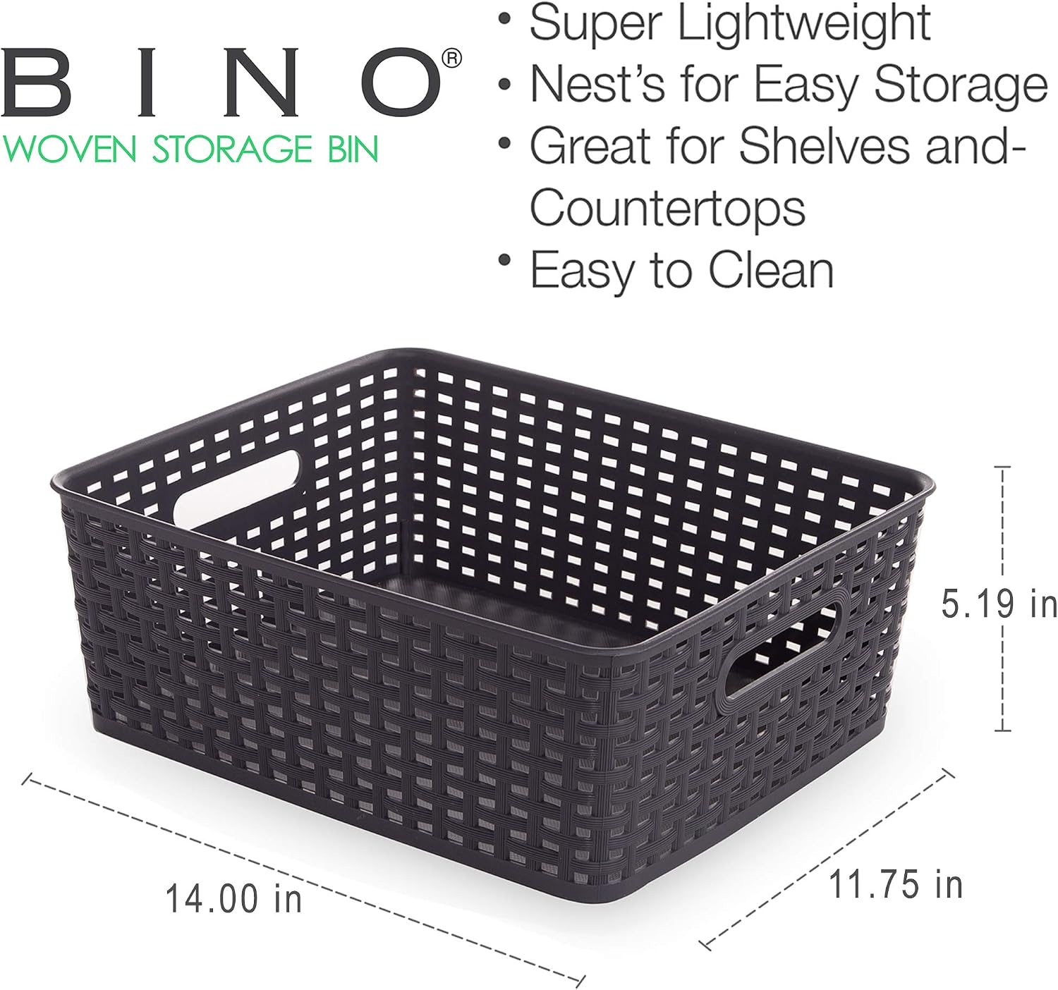 BINO Woven Plastic Storage Basket (Grey, 4PK-M)