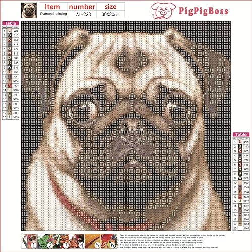 Miniatura 5 de pigpigboss Kit de arte de pintura de diamante de perro carlino con gemas de pintura de diamante redonda completa con gemas para cara de perro, juego