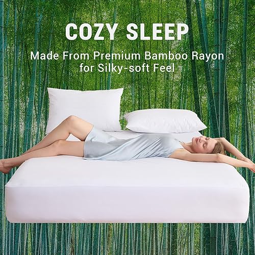 Miniatura 7 de Gogreen Protector de colchón impermeable de rayón de bambú, protector de colchón elástico para hasta 16 pulgadas, protector de colchón suave tamaño