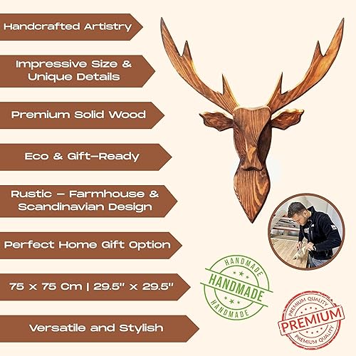 Miniatura 3 de WoodnChic Co Wooden Deer Head Handmade Deer Faux Taxidermy Decor Wall Pediment Wooden Wall Decor Home Decoration Entryway Livingroom Man Cave