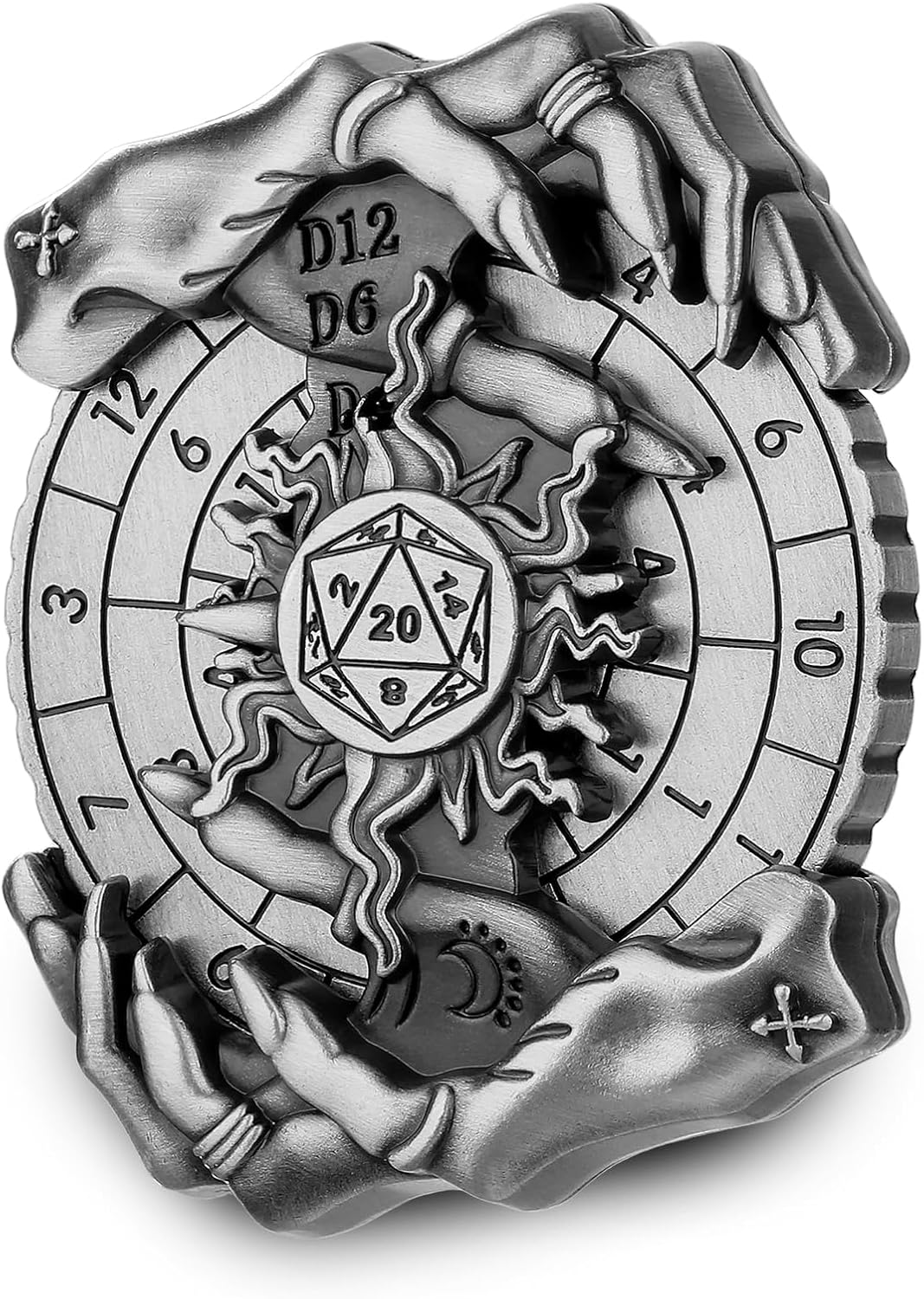 Spinner DND Dice Set, Metallic D&D Dice, Magic Hand Roulette Dice Spinner for DND Dice Set, D&D Gifts with Gift Box, Christmas Birthday Gifts, Role Playing Game Board Game Accessories, Silver