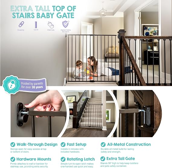 Regalo Safety 36 Extra Tall Baby Gate for Top of Stairs & Dooways