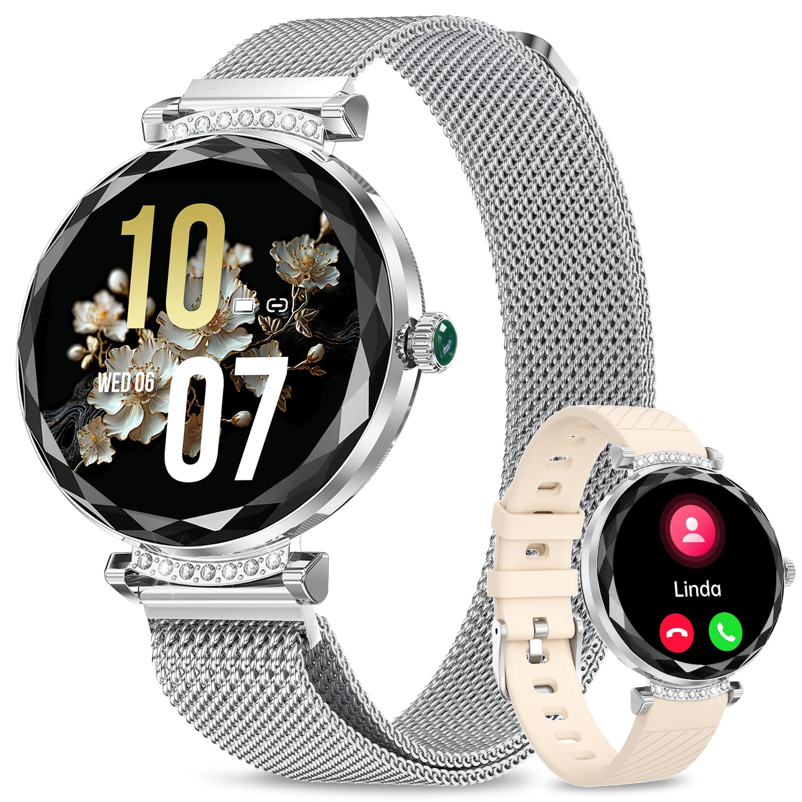 Fitonme 1.19" Smartwatch Donna,Telefonate Bluetooth Smartwatch,Monitoraggio SpO2/Sonno/Pressione Sanguigna/Frequenza Cardiaca,Resistenza all'Acqua 5ATM IP68,iOS Android Smart Watch-Argento