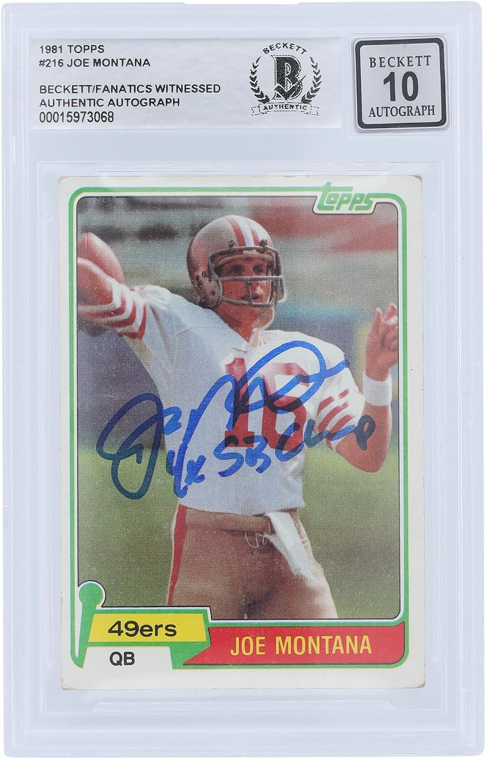 Joe Montana San Francisco 49ers Autographed 1980 Topps Series 1#216 Beckett Fanatics Witnessed Authenticated 10 Rookie Card with "4X SB Champ" Inscription - Football Slabbed Autographed Rookie Cards