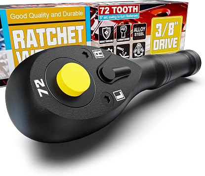 3/8" Drive Stubby Ratchet, 72-Tooth mini Ratchet Handle, 10.5 cm Quick Release Reversible Socket Wrench, CR-V Steel, Automotive Repair, Home Improvement and Mechanical Work