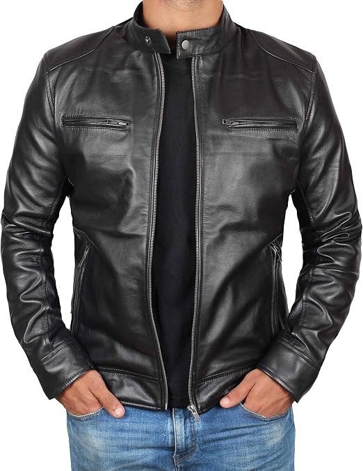 Amazon.com: Chaqueta de cuero negro genuino para hombre, piel de cordero  marrón, chaqueta de cuero para motocicleta, Marrón : Ropa, Zapatos y Joyería