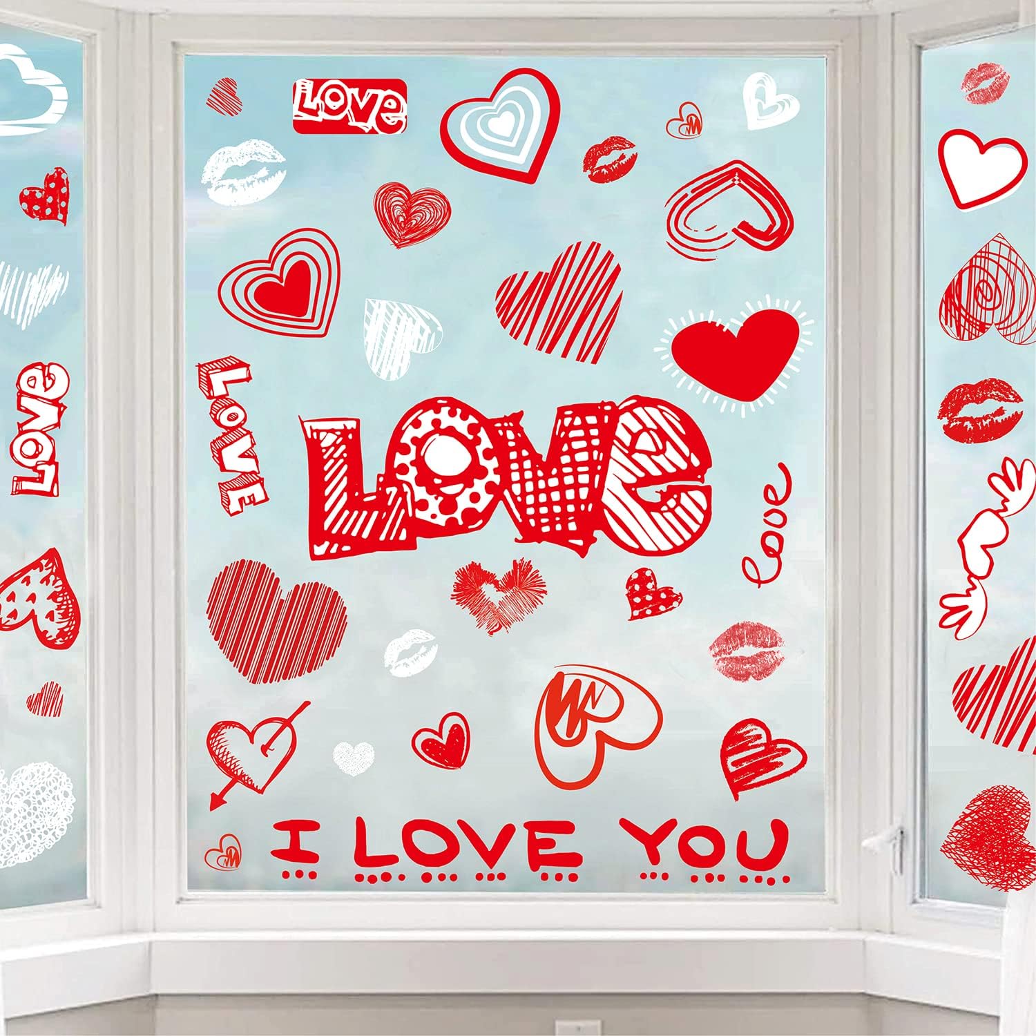 Amazon.com: Quera Valentine's Day Window Stickers Love Heart Window ...