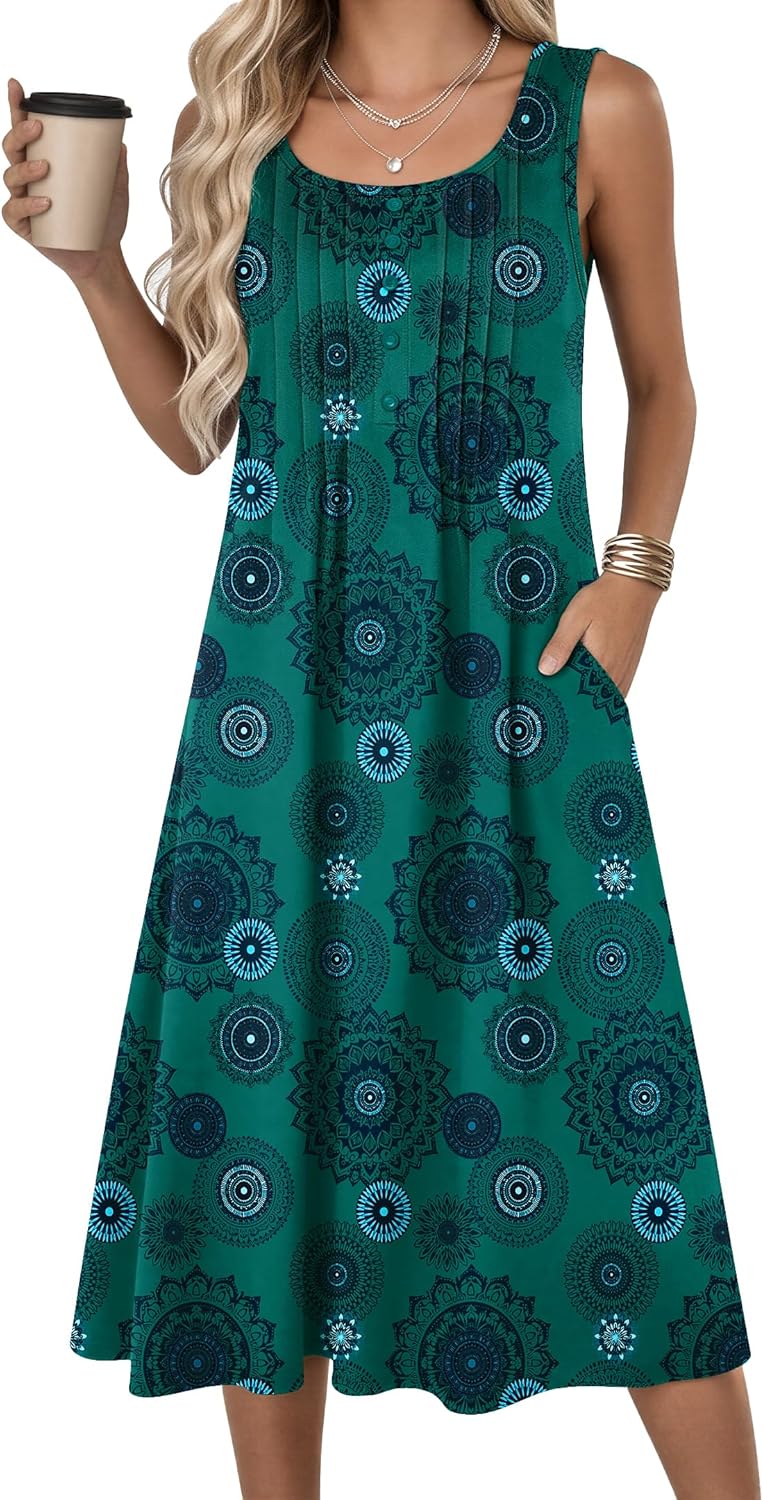 Zeagoo Summer Dresses for Women Flowy Aline Casual Midi Tank Dress Beach Boho Vacation Sundresses Shift Dress with Pockets - Image 2