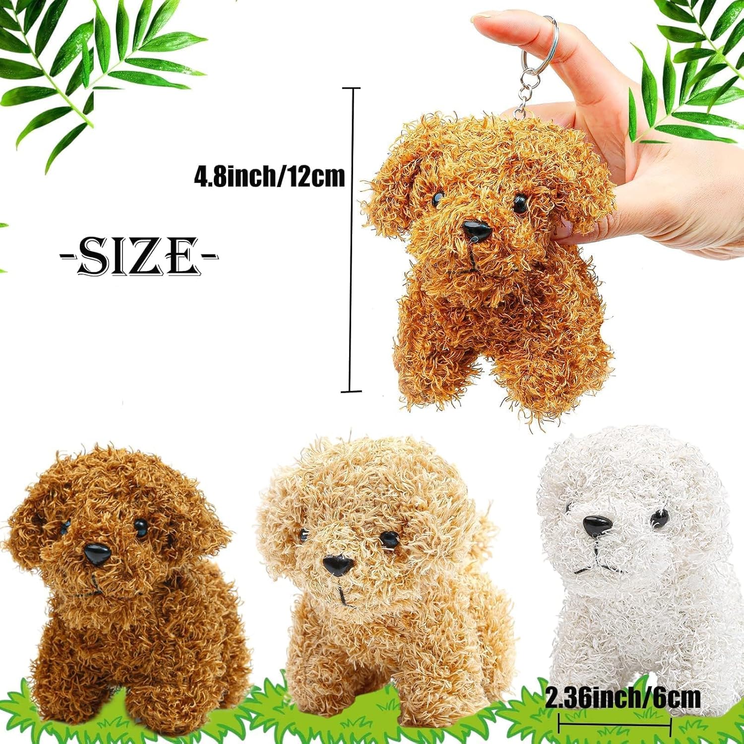 Anboor 3pcs Small Stuffed Animals—4.8 Inch Cute Puppy Dog Plush Stuffed Animal with Keychain for Party Favors (Brown,White,Light Brown) - Image 4