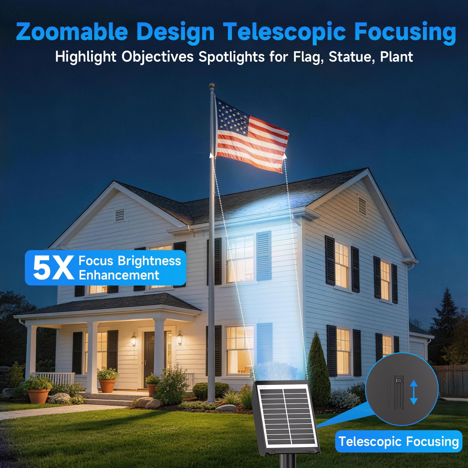 Foco solar RGB: 2 en 1 luces solares para exteriores con 8 modos de iluminación y columna guía de luz de PC para árbol, jardín, patio, camino, luces de paisaje que cambian de color RGB | IP65