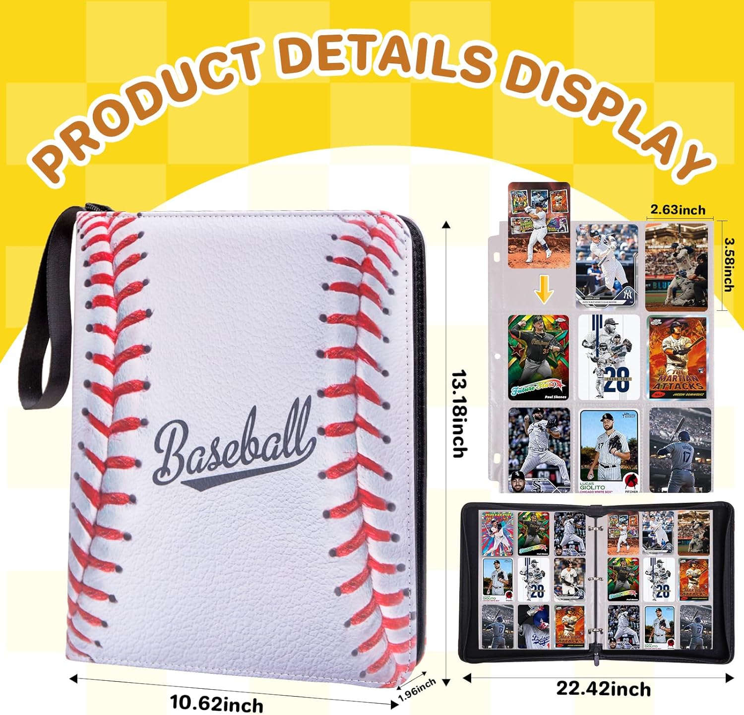 Baseball Card Binder, Sports Trading Card Binder 990 Pockets Card Holder Album with 55 Removable Sleeves, Double Sided Pocket Zipper Card Binder for MTC, TCG, Game Cards, Sports Cards