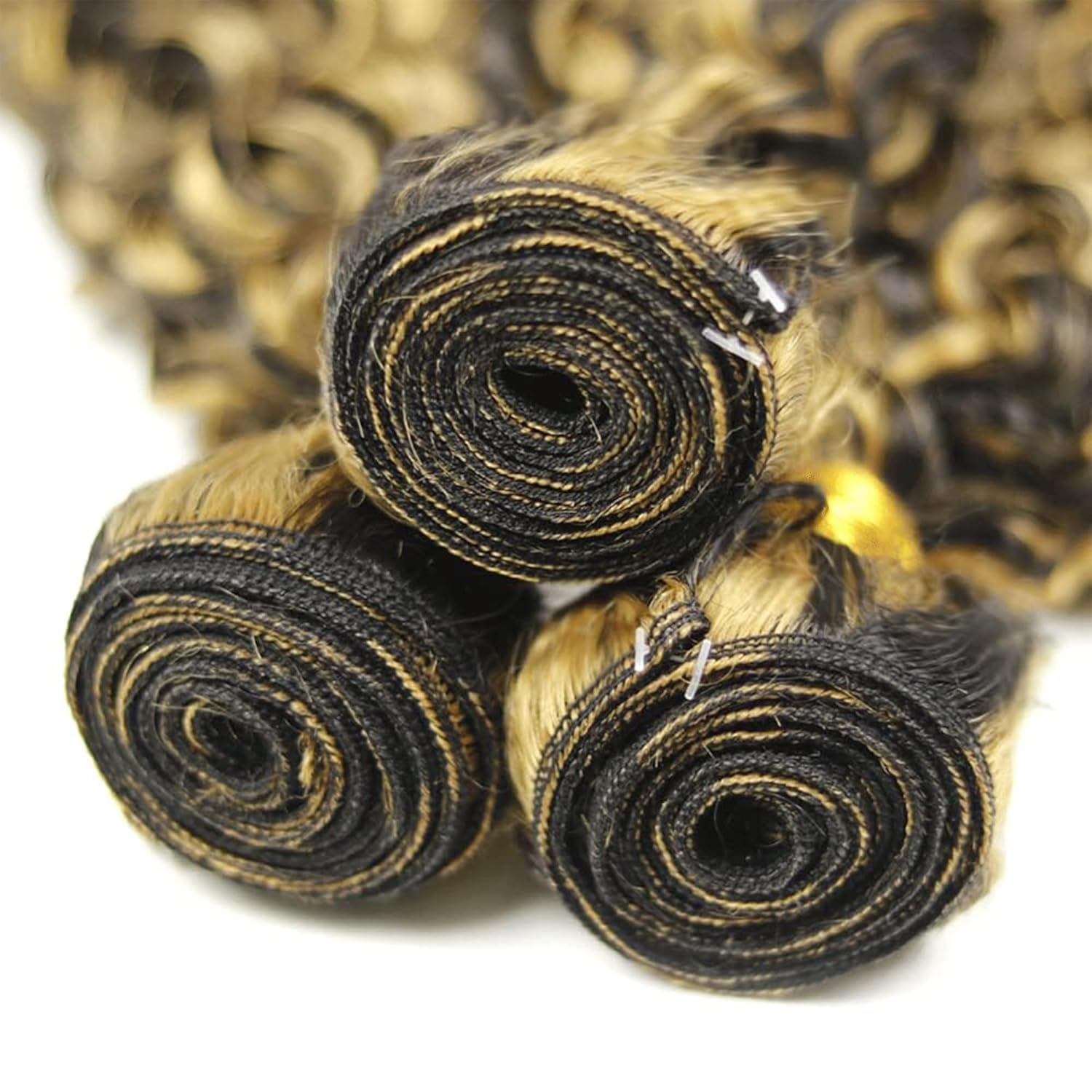 P1B/27 Highlight Honey Blonde Human Hair Bundles Ombre Curly Wave Bundles 12 14 16 Inch 3 Bundles human Hair Extension Black Mixed Blonde Double Weft Virgin Remy Bundle for Women 50G/PC