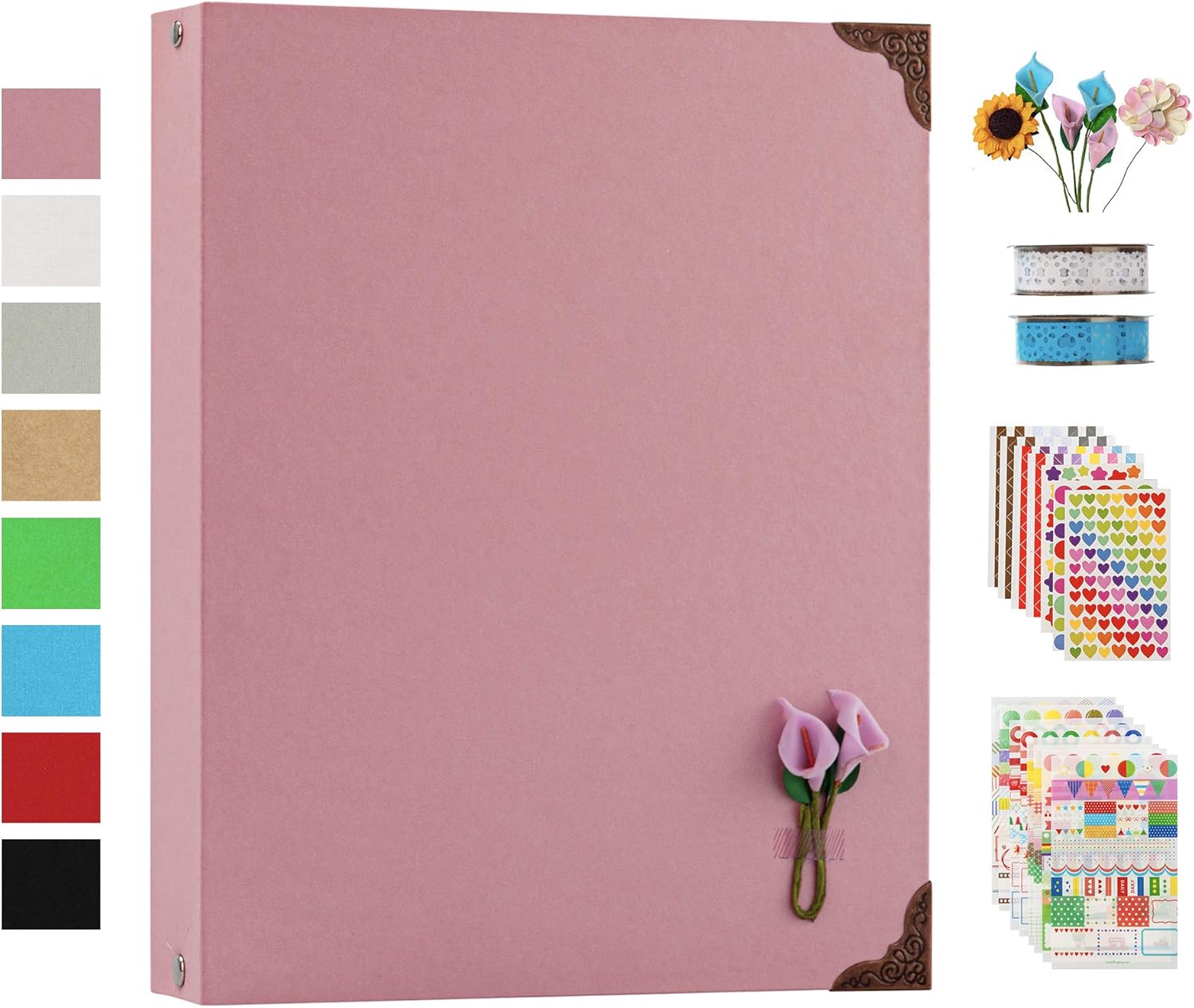 11 x 8.5 Inch DIY Scrapbook Photo Album 80 Pages Blank Scrapbook Paper with Scrapbooking Kits for Anniversary Wedding Valentines Day (Pink)