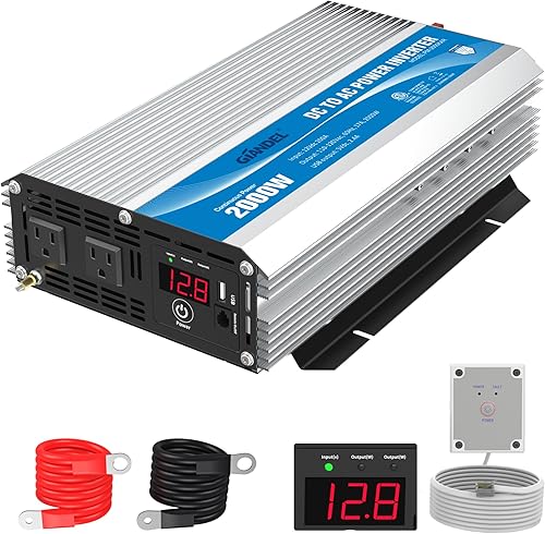 Inversor de alimentación GIANDEL 12 V CC a 110 V 120 V AC con control remoto de 20 A de carga solar, salidas de CA dual y puerto USB para sistema