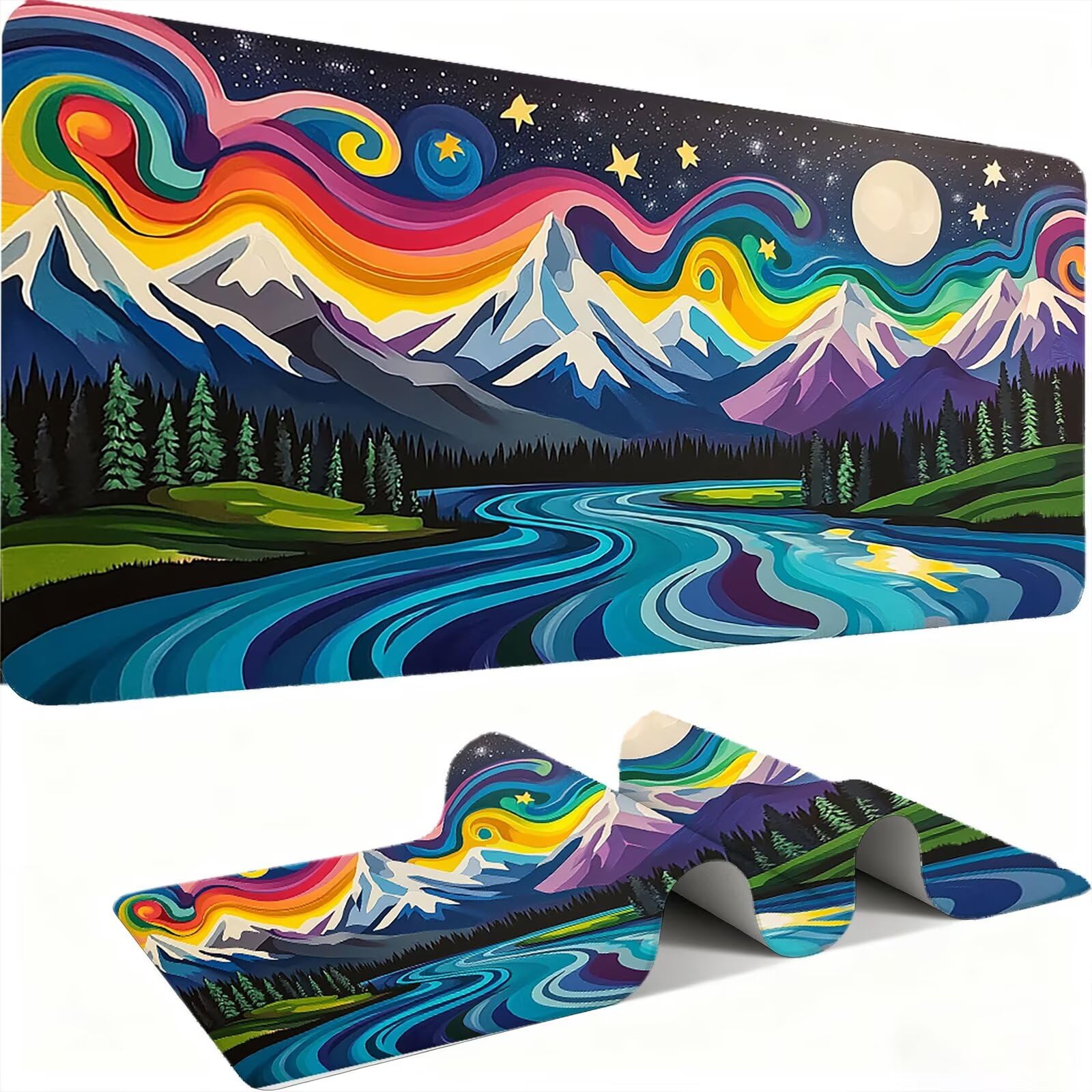 Podkładka pod mysz górską/krajobraz XXL 1200 x 600 mm duża podkładka pod mysz szyte krawędzie wodoodporna antypoślizgowa duże rozszerzone akcesoria biurowe do komputera, przenośny poprawia dokładność