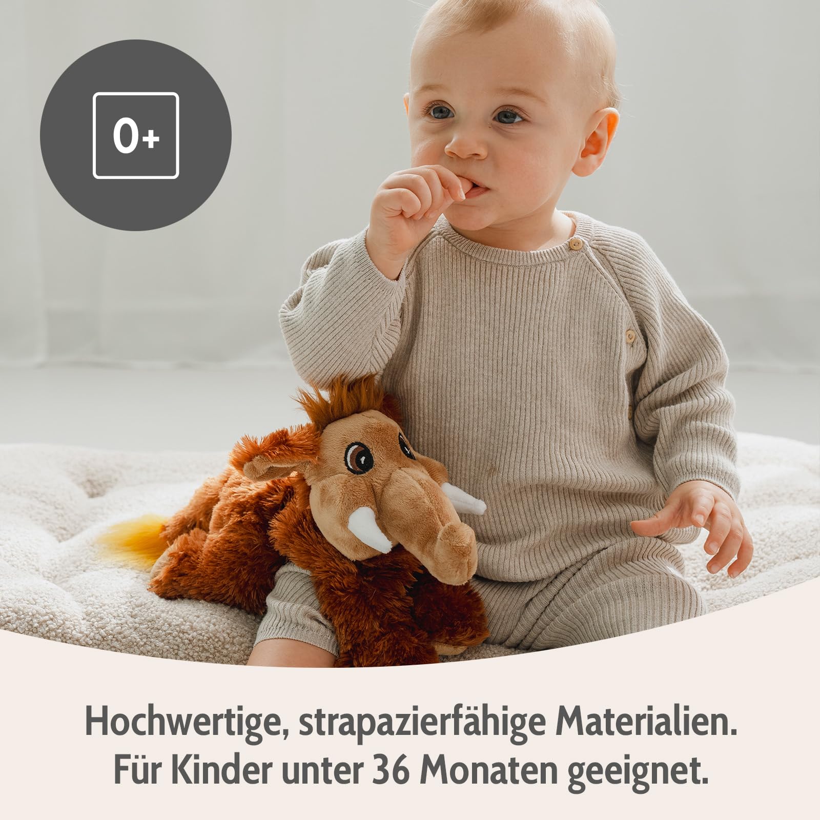 Habibi Plush Wärmekissen/Stofftier f. Kinder und Erwachsene – 1618 Mammut mit Hirsefüllung, Wärmekuscheltier zum Erwärmen in der Mikrowelle/Backofen, ideal auch für Babys