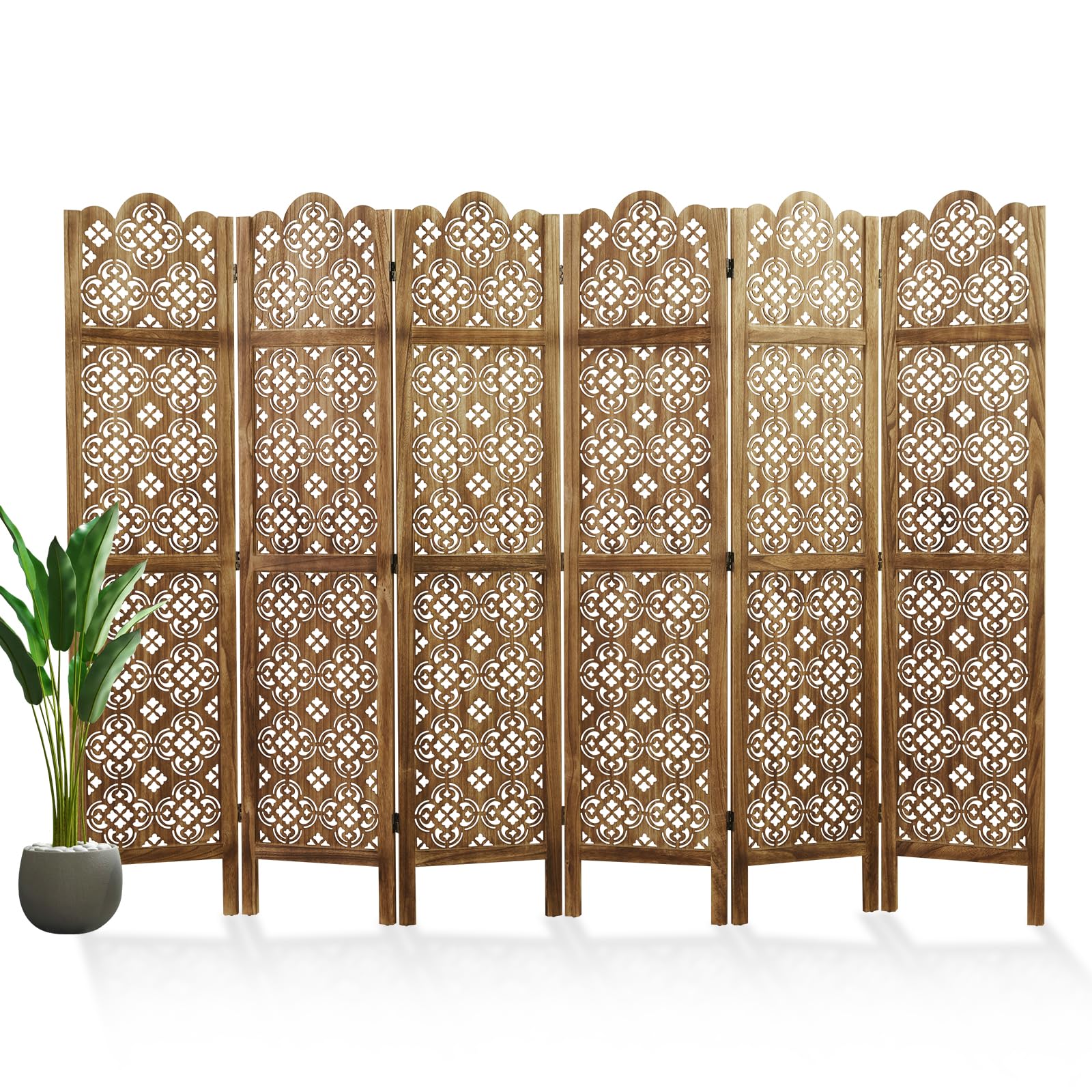 68.9Inch Folding Room Divider, 6 Panels Wood Carved Privacy Screens, Free Assembled Freestanding Portable Privacy Screen Decorative Partition for Home